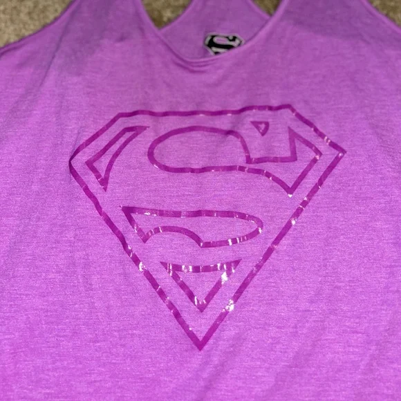 Women's Under Armour Superman Muscle Tank Size Large Purple logo - Picture 4 of 10